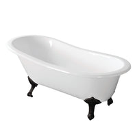 Thumbnail for Aqua Eden VCTND673122ZB0 67-Inch Cast Iron Single Slipper Clawfoot Tub (No Faucet Drillings), White/Matte Black - BNGBath