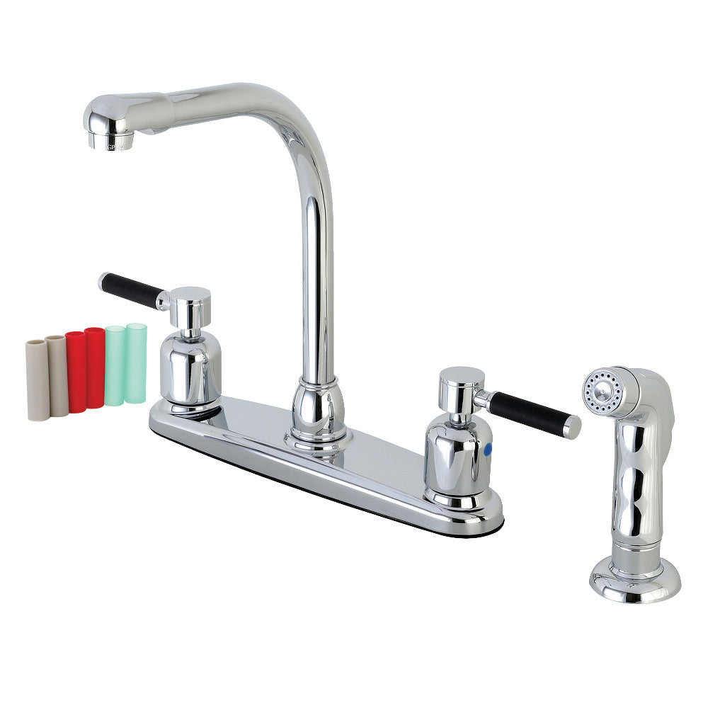 Kingston Brass FB751DKLSP Kaiser 8-Inch Centerset Kitchen Faucet with Sprayer, Polished Chrome - BNGBath