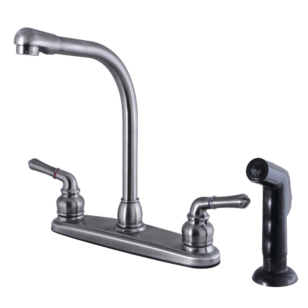 Kingston Brass FB754SP Magellan 8-Inch Centerset Kitchen Faucet with Sprayer, Black Stainless - BNGBath