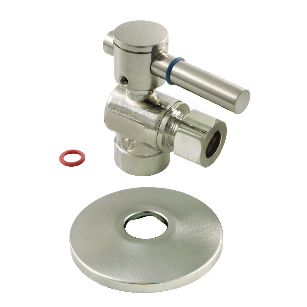 Kingston Brass CC43208DLK 1/2" Sweat x 3/8" OD Comp Quarter-Turn Angle Stop Valve with Flange, Brushed Nickel - BNGBath