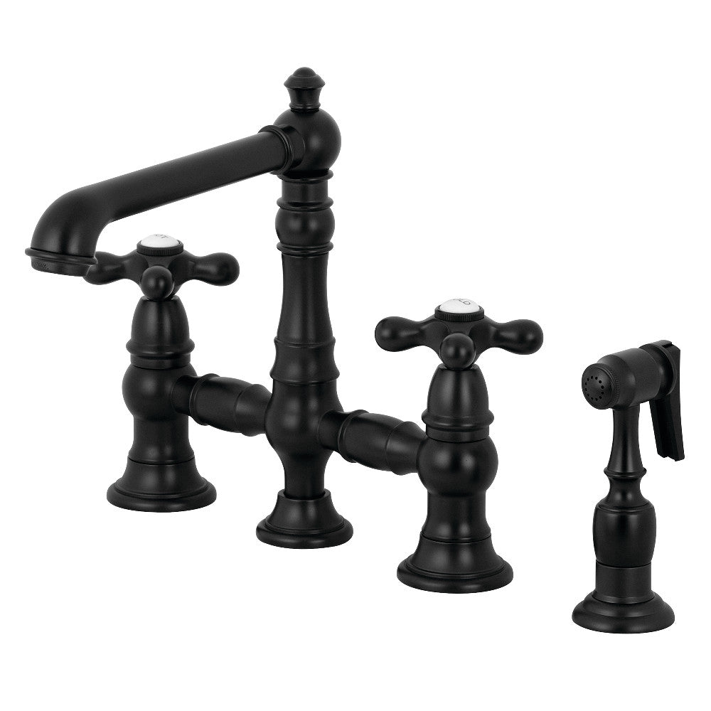 Kingston Brass KS7270AXBS English Country 8" Bridge Kitchen Faucet with Sprayer, Matte Black - BNGBath