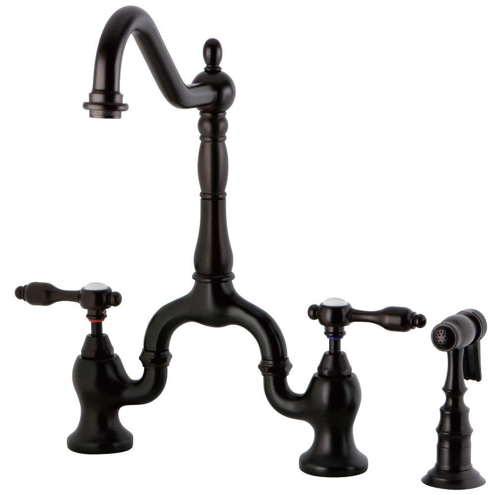 Kingston Brass KS7755TALBS Tudor Bridge Kitchen Faucet with Brass Sprayer, Oil Rubbed Bronze - BNGBath