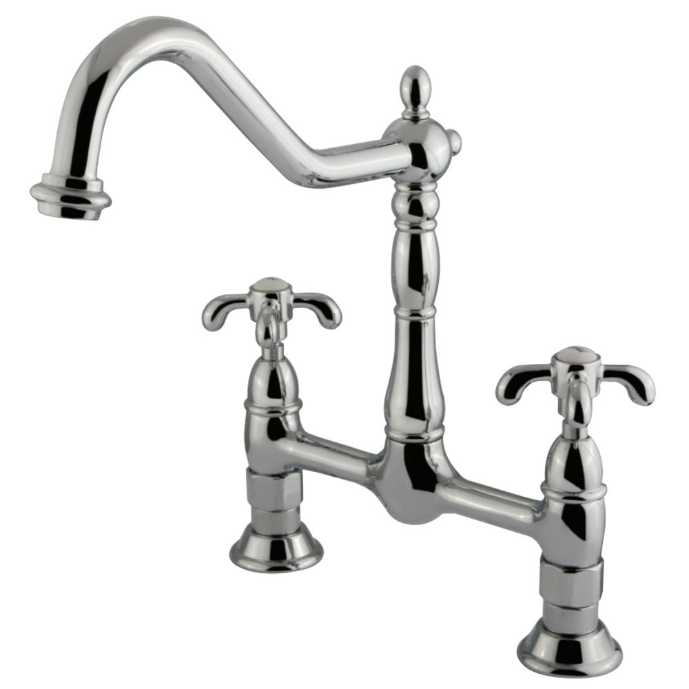 Kingston Brass KS1171TX French Country Bridge Kitchen Faucet, Polished Chrome - BNGBath