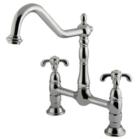 Thumbnail for Kingston Brass KS1171TX French Country Bridge Kitchen Faucet, Polished Chrome - BNGBath