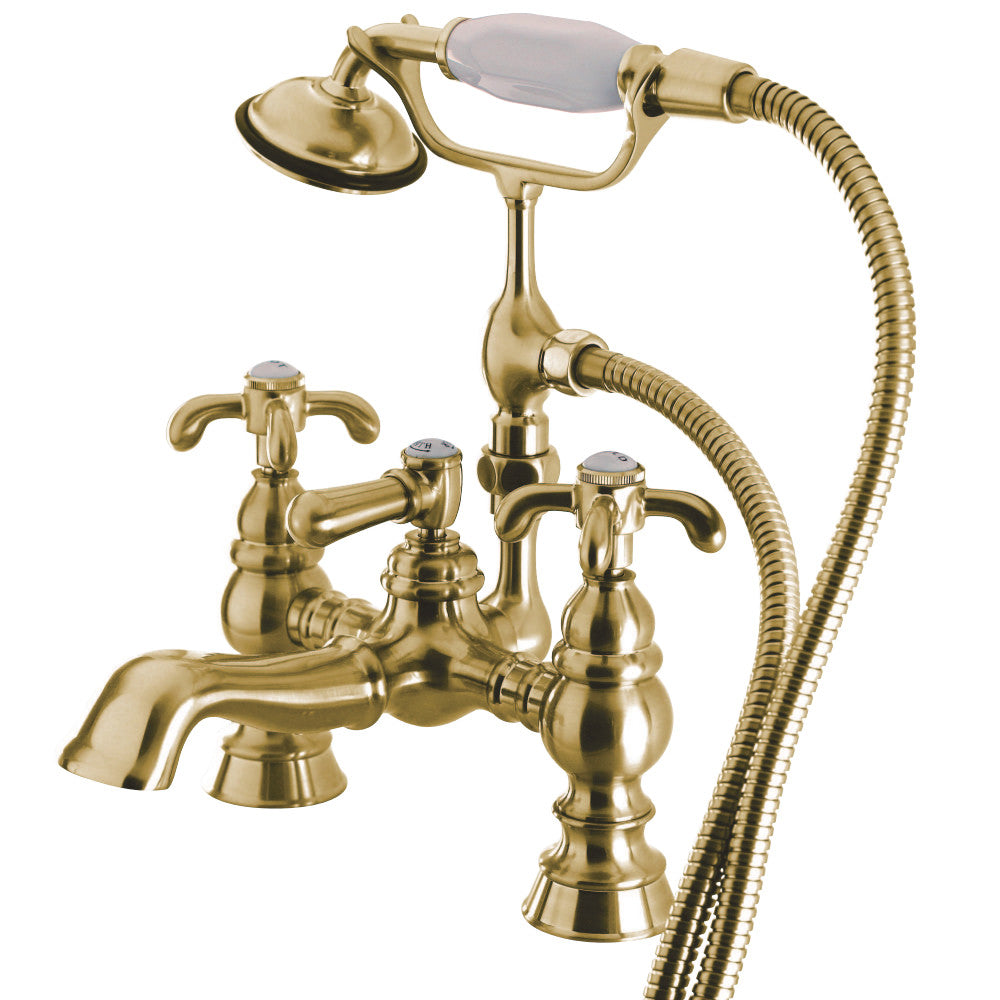 Kingston Brass CC1158T2 Vintage 7-Inch Deck Mount Tub Faucet with Hand Shower, Polished Brass - BNGBath