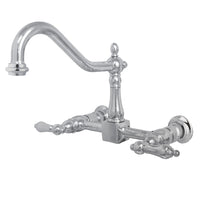 Thumbnail for Kingston Brass KS1241AL Heritage Two-Handle Wall Mount Bridge Kitchen Faucet, Polished Chrome - BNGBath