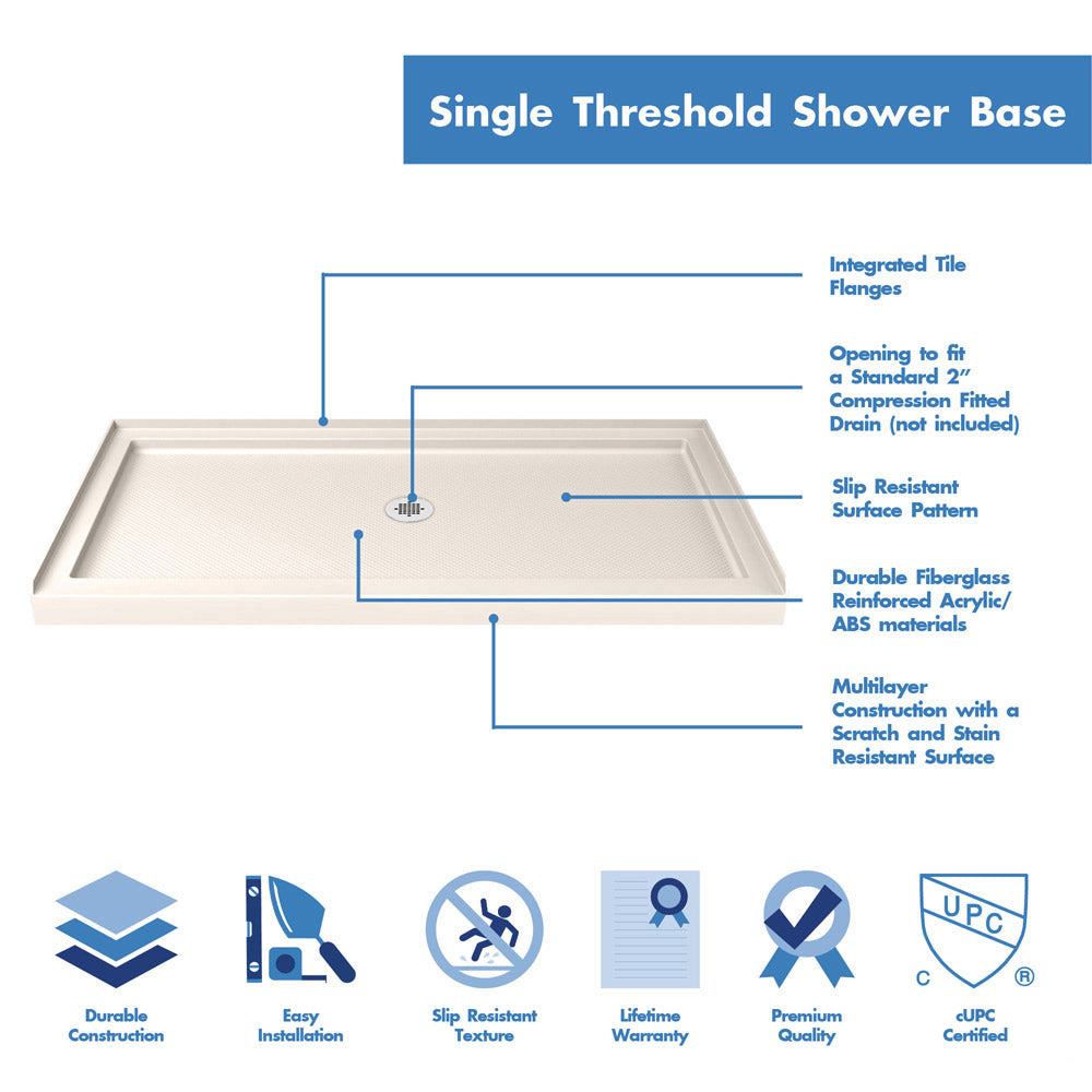 DreamLine Charisma 30 in. D x 60 in. W x 78 3/4 in. H Frameless Bypass Sliding Shower Door and SlimLine Shower Base Kit - BNGBath