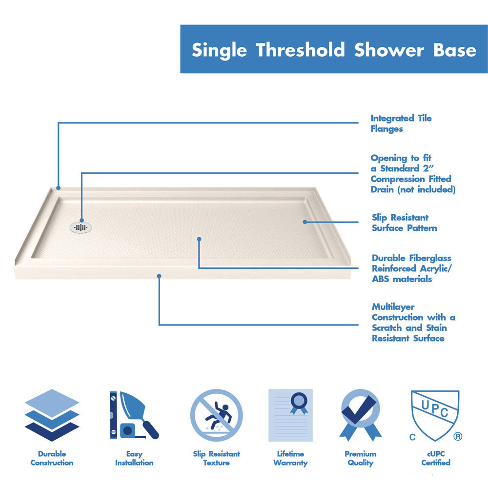 DreamLine Charisma 30 in. D x 60 in. W x 78 3/4 in. H Frameless Bypass Sliding Shower Door and SlimLine Shower Base Kit - BNGBath