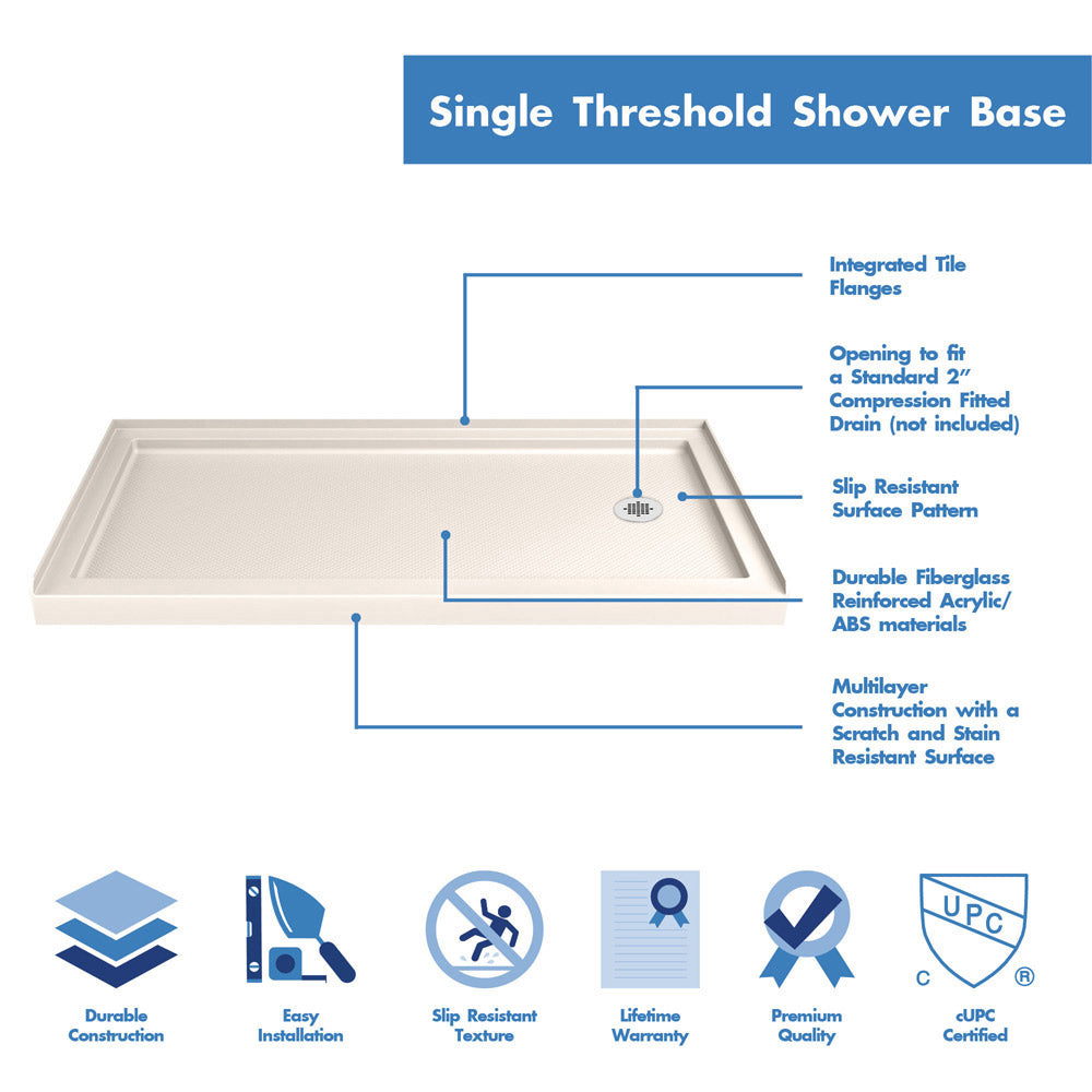 DreamLine Charisma 30 in. D x 60 in. W x 78 3/4 in. H Frameless Bypass Sliding Shower Door and SlimLine Shower Base Kit - BNGBath