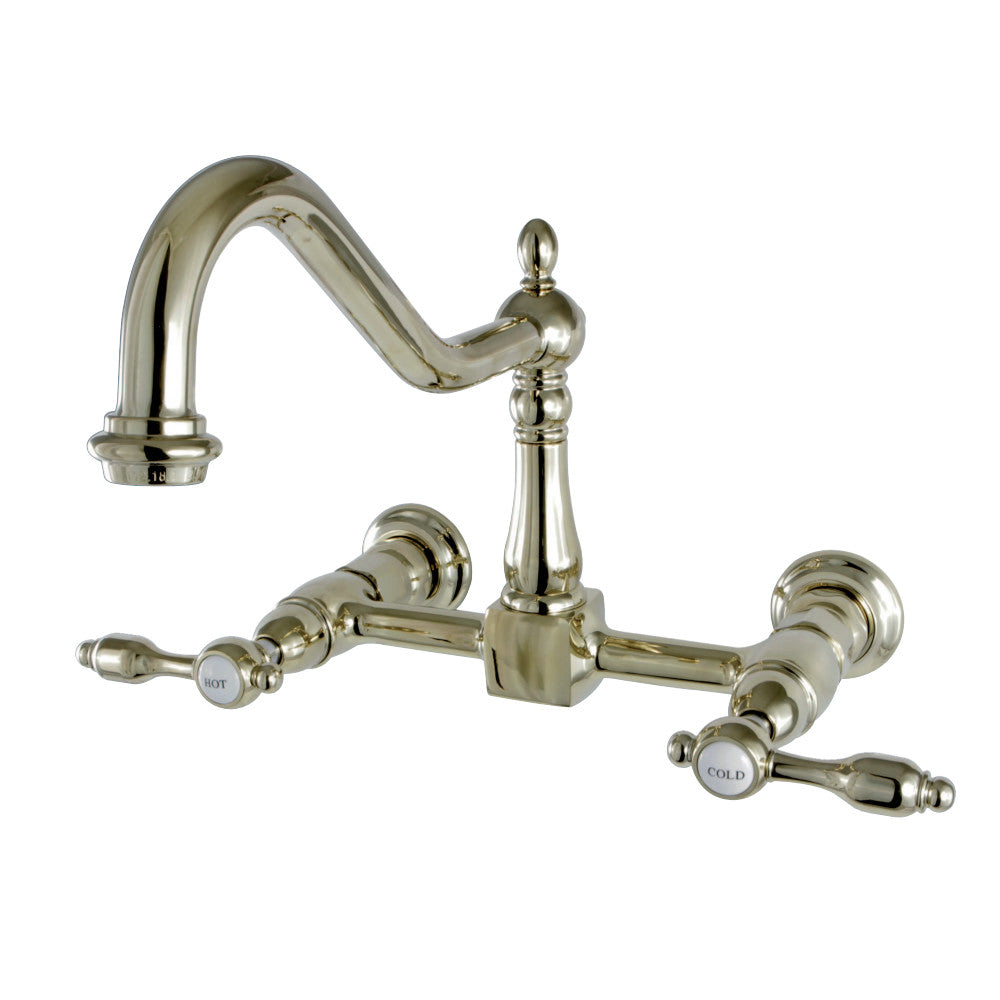 Kingston Brass KS1242TAL Tudor Wall Mount Bridge Kitchen Faucet, Polished Brass - BNGBath