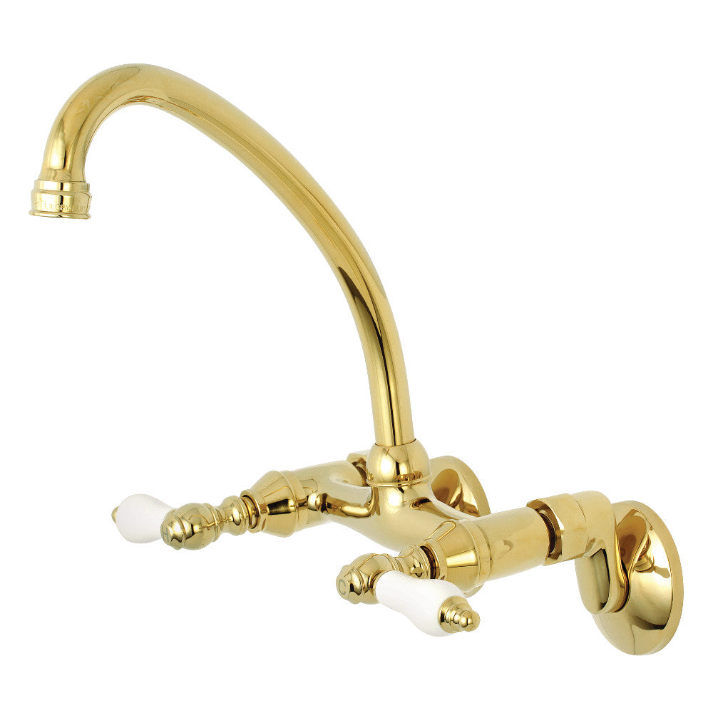 Kingston Brass KS514PB Kingston Two Handle Wall Mount Kitchen Faucet, Polished Brass - BNGBath