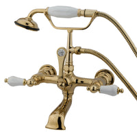 Thumbnail for Kingston Brass CC553T2 Vintage 7-Inch Wall Mount Tub Faucet with Hand Shower, Polished Brass - BNGBath