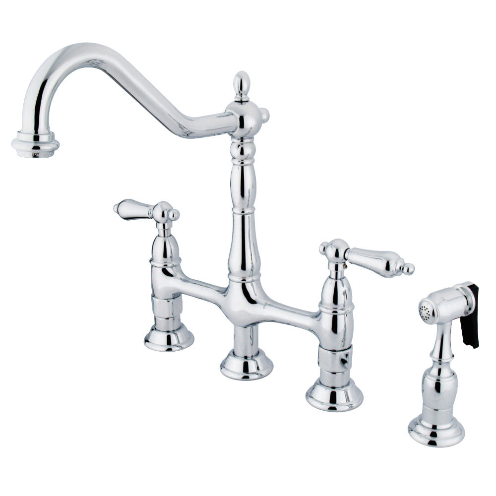 Kingston Brass KS1271ALBS Heritage Bridge Kitchen Faucet with Brass Sprayer, Polished Chrome - BNGBath