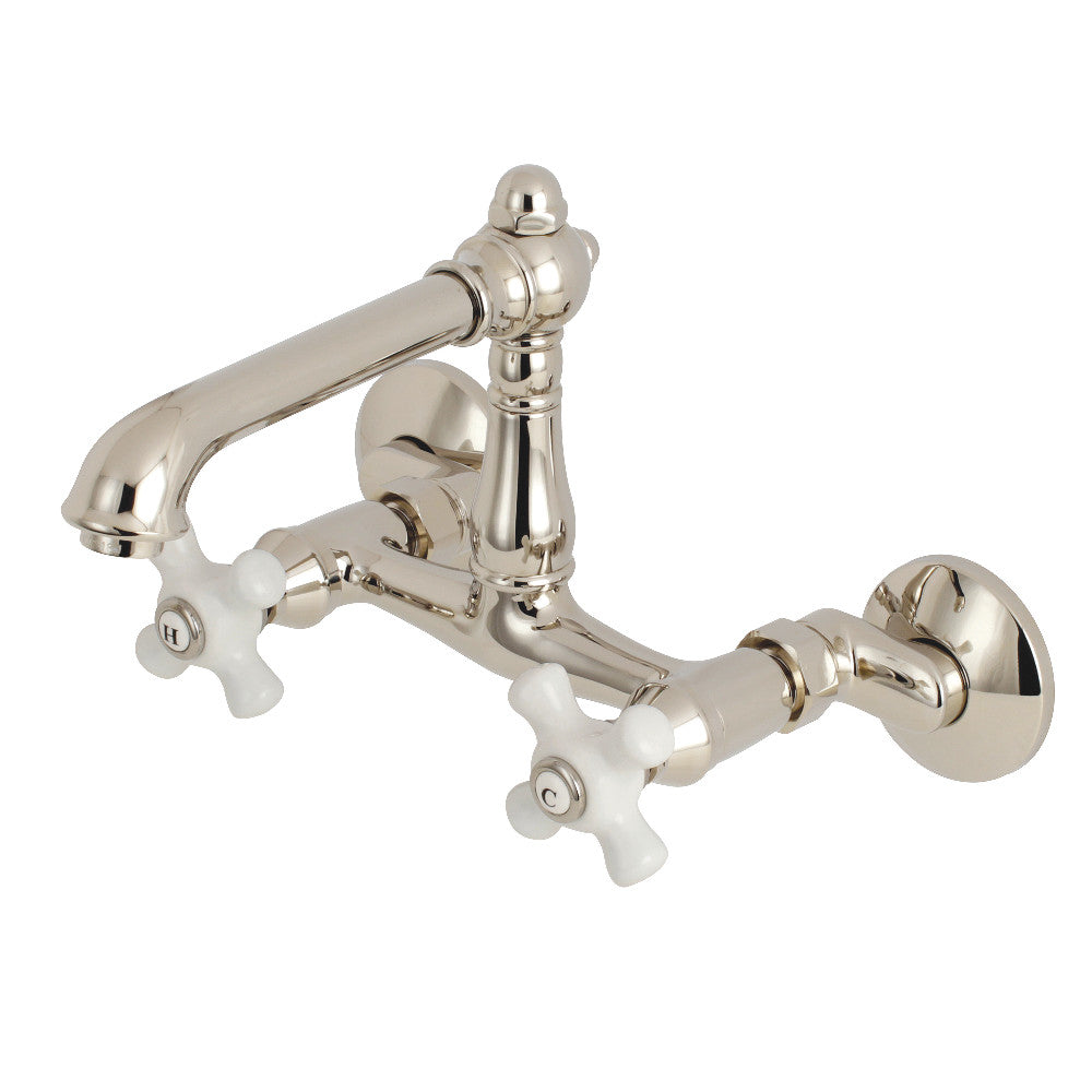 Kingston Brass English Country 6-Inch Adjustable Center Wall Mount Kitchen Faucet, Polished Nickel - BNGBath