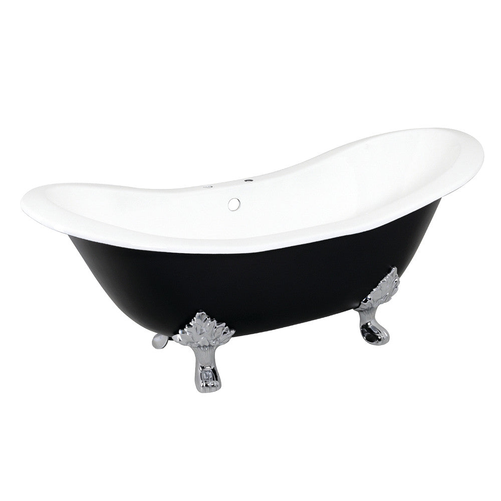 Aqua Eden VBT7D7231NC1 72-Inch Cast Iron Double Slipper Clawfoot Tub with 7-Inch Faucet Drillings, Black/White/Polished Chrome - BNGBath