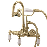 Thumbnail for Kingston Brass CC11T2 Vintage 3-3/8-Inch Wall Tub Faucet with Hand Shower, Polished Brass - BNGBath