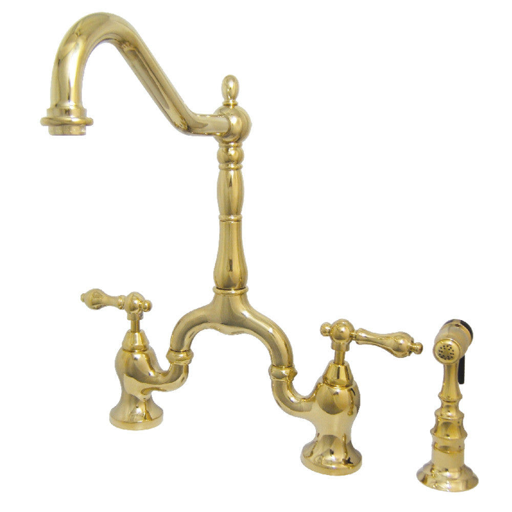 Kingston Brass KS7752ALBS English Country Kitchen Bridge Faucet with Brass Sprayer, Polished Brass - BNGBath