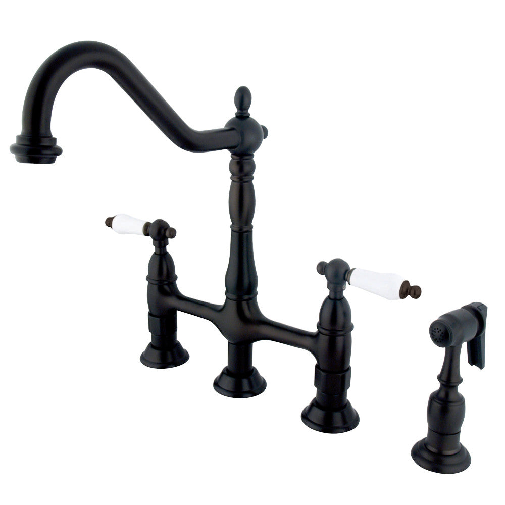 Kingston Brass KS1275PLBS Heritage Bridge Kitchen Faucet with Brass Sprayer, Oil Rubbed Bronze - BNGBath