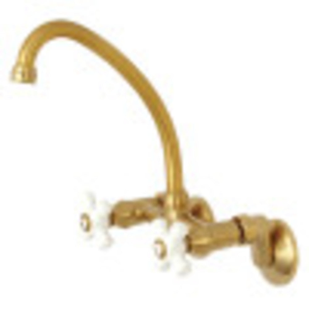 Kingston Brass KS614SB Kingston Two Handle Wall Mount Bathroom Faucet, Brushed Brass - BNGBath