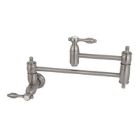 Thumbnail for Kingston Brass KS3108TAL Tudor Wall Mount Pot Filler Kitchen Faucet, Brushed Nickel - BNGBath