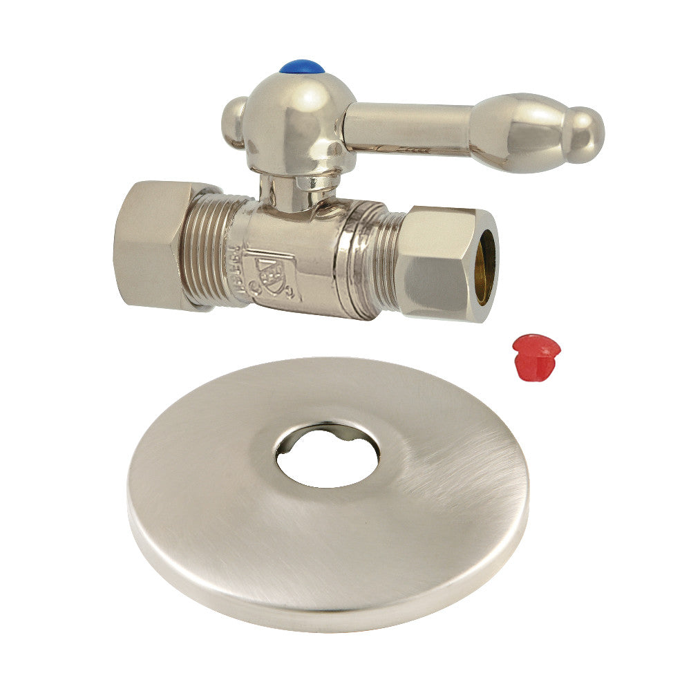 Kingston Brass CC44458KLK 5/8-Inch OD X 1/2-Inch OD Comp Quarter-Turn Straight Stop Valve with Flange, Brushed Nickel - BNGBath