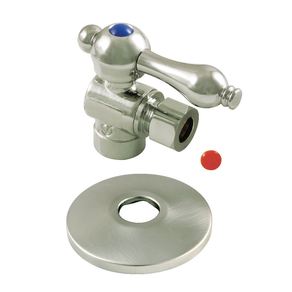 Kingston Brass CC43208K 1/2" Sweat x 3/8" OD Comp Quarter-Turn Angle Stop Valve with Flange, Brushed Nickel - BNGBath