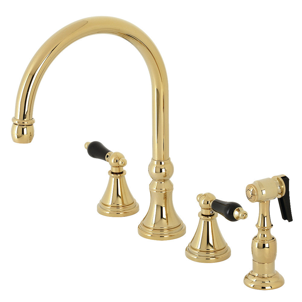 Kingston Brass KS2792PKLBS Duchess Widespread Kitchen Faucet with Brass Sprayer, Polished Brass - BNGBath