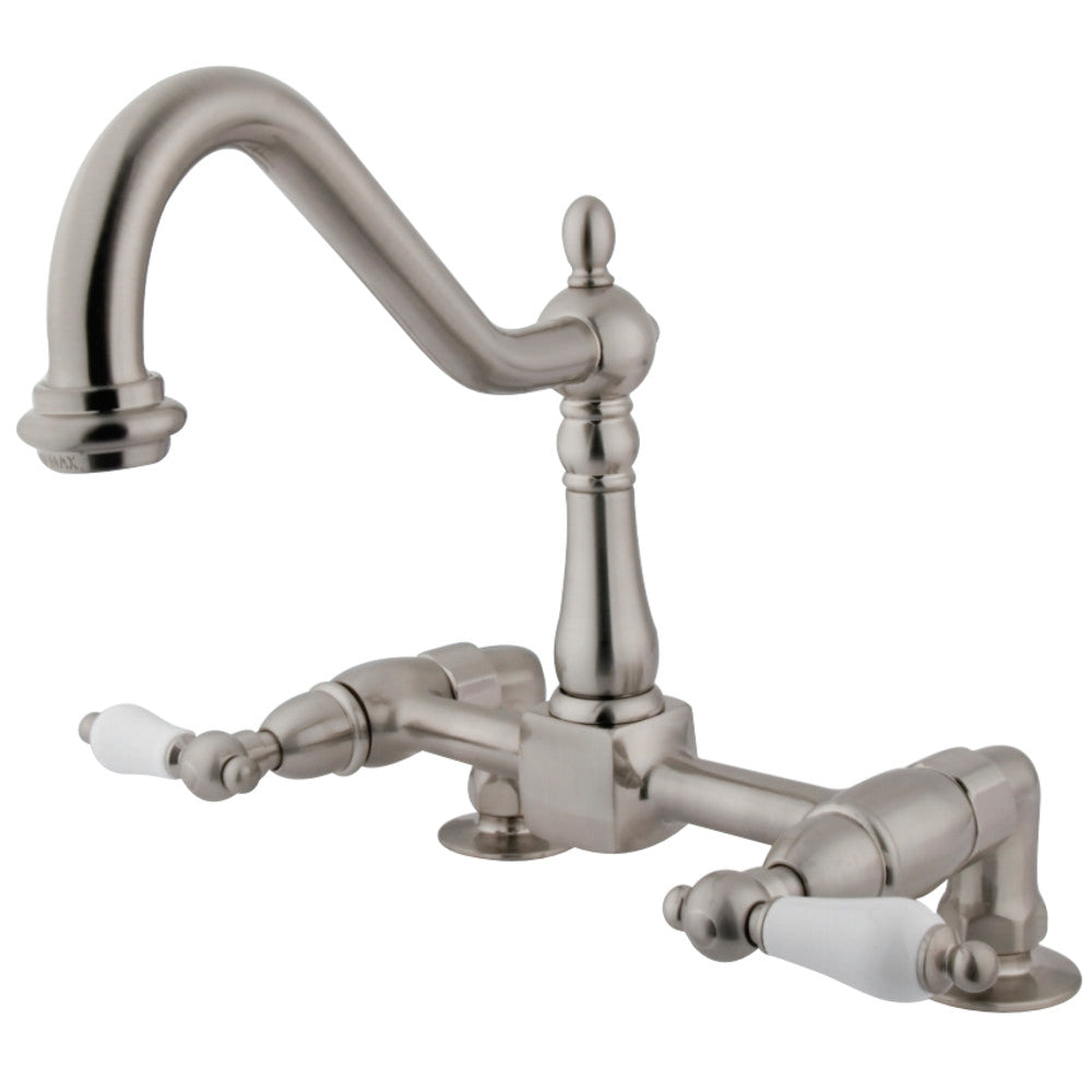 Kingston Brass KS1148PL Heritage Two-Handle Bridge Kitchen Faucet, Brushed Nickel - BNGBath