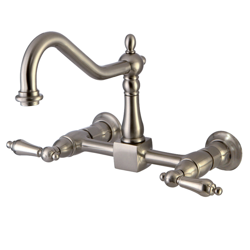 Kingston Brass KS1248AL Heritage Two-Handle Wall Mount Bridge Kitchen Faucet, Brushed Nickel - BNGBath