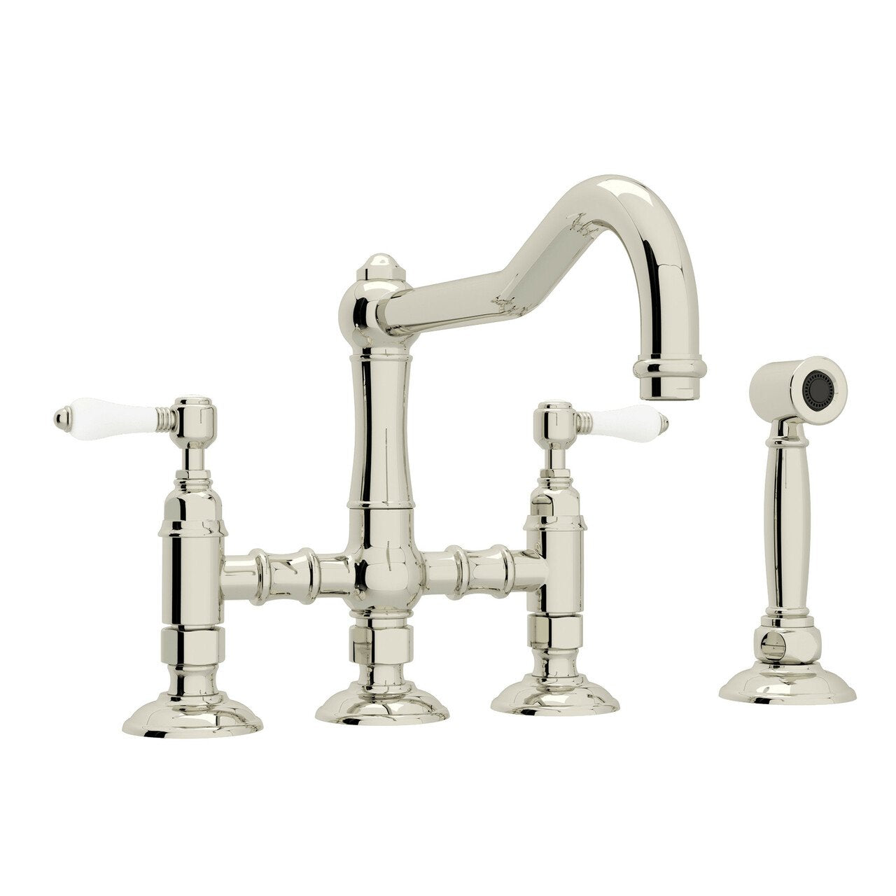 ROHL Acqui Deck Mount Column Spout 3 Leg Bridge Kitchen Faucet with Sidespray - BNGBath