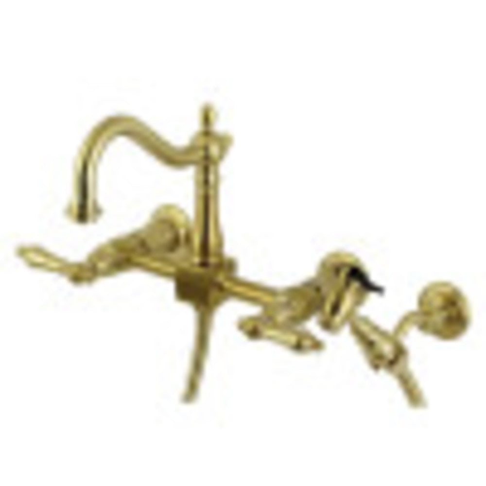 Kingston Brass KS1267ALBS Heritage Wall Mount Bridge Kitchen Faucet with Brass Sprayer, Brushed Brass - BNGBath