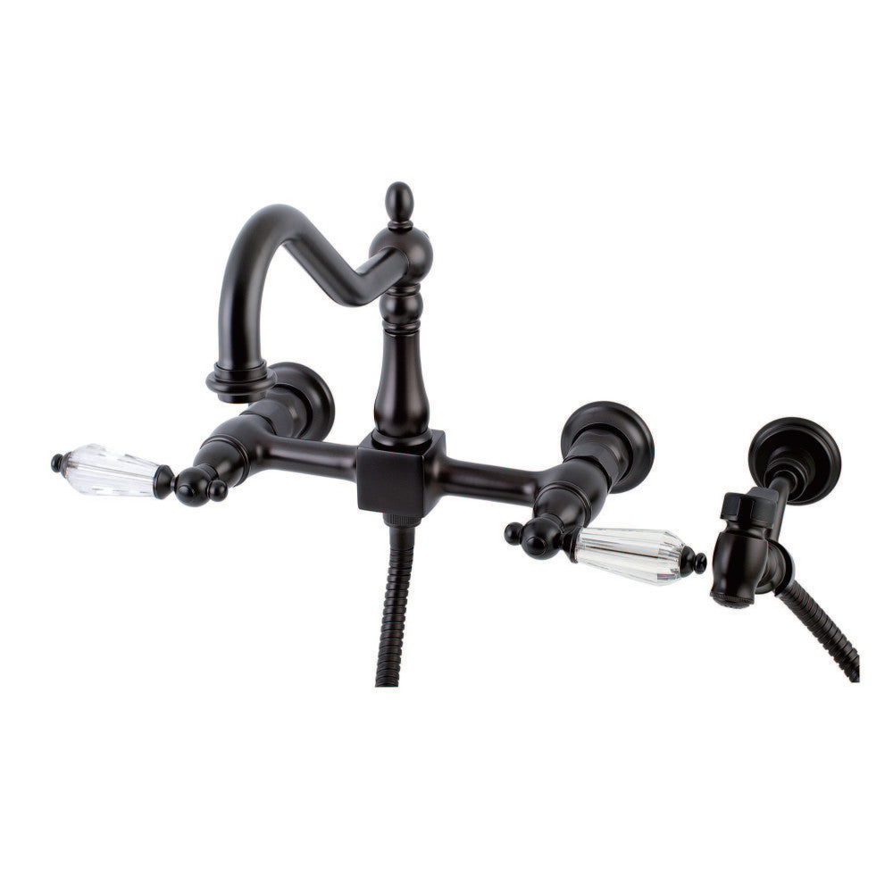 Kingston Brass KS1245WLLBS Wilshire Wall Mount Bridge Kitchen Faucet with Brass Sprayer, Oil Rubbed Bronze - BNGBath