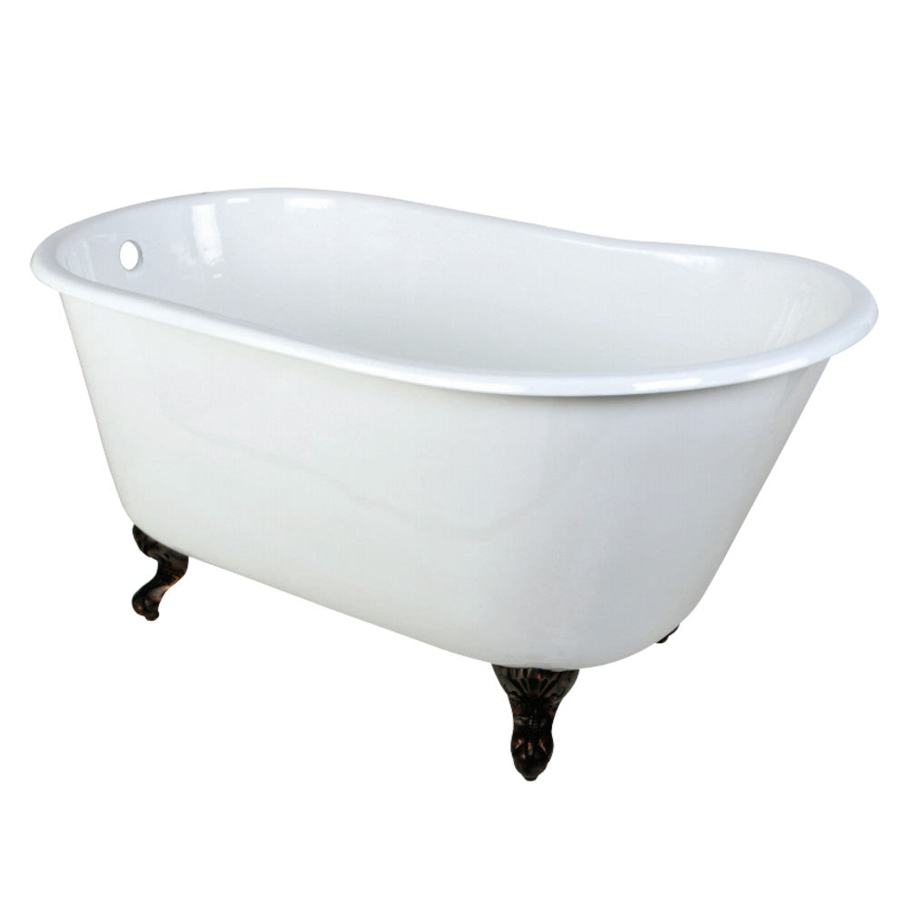 Aqua Eden VCTND5328NT5 53-Inch Cast Iron Single Slipper Clawfoot Tub (No Faucet Drillings), White/Oil Rubbed Bronze - BNGBath