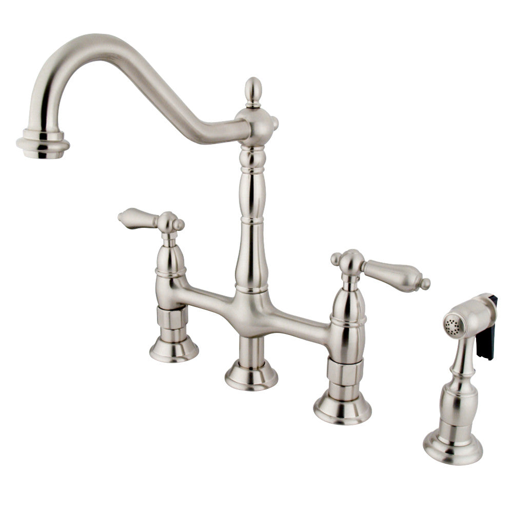 Kingston Brass KS1278ALBS Heritage Bridge Kitchen Faucet with Brass Sprayer, Brushed Nickel - BNGBath