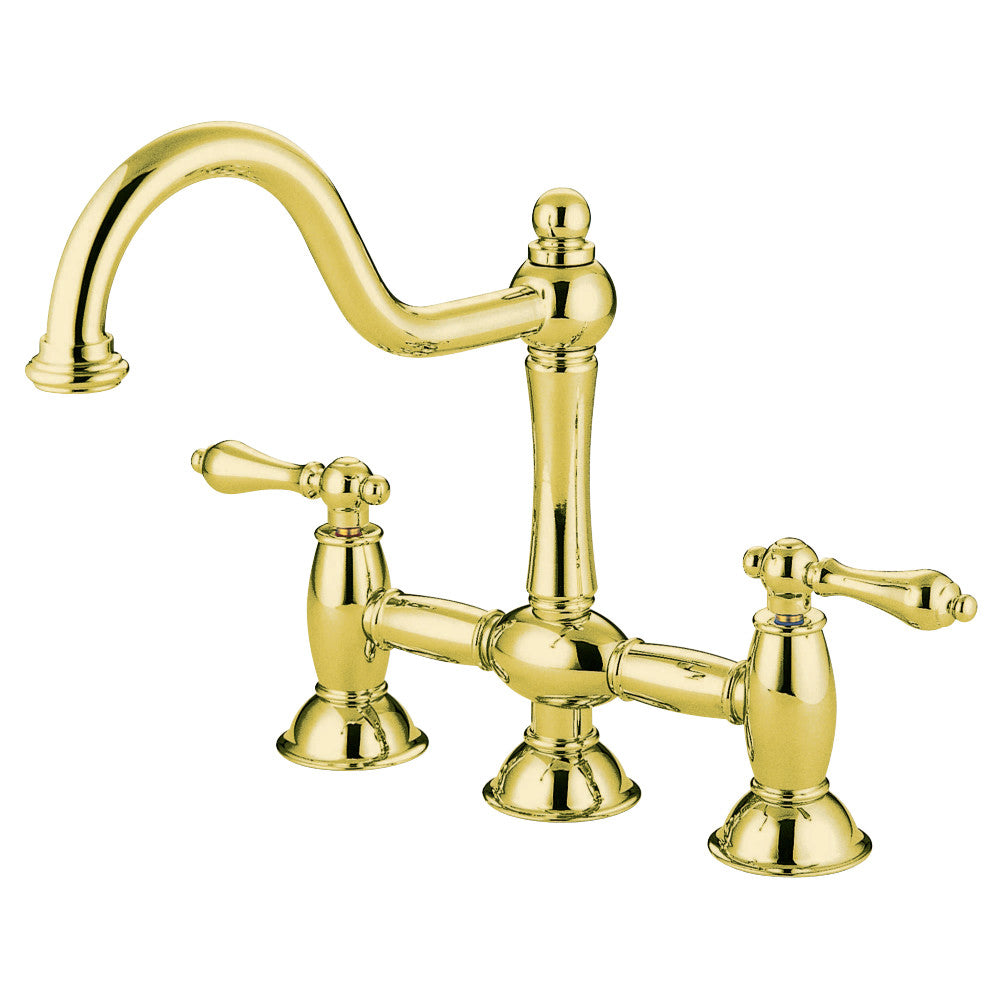 Kingston Brass KS3782AL Restoration Bridge Kitchen Faucet, Polished Brass - BNGBath