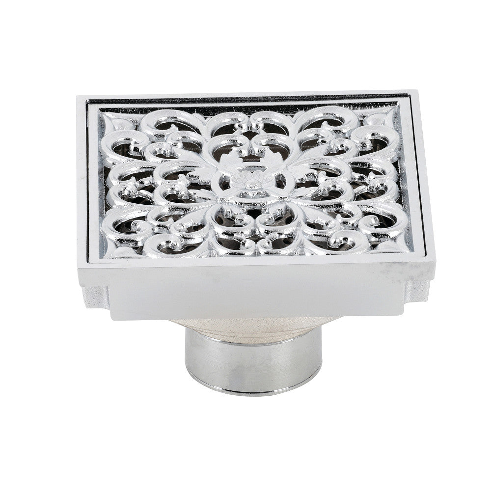 Kingston Brass BSF9771C Watercourse Scroll 4" Square Grid Shower Drain, Polished Chrome - BNGBath