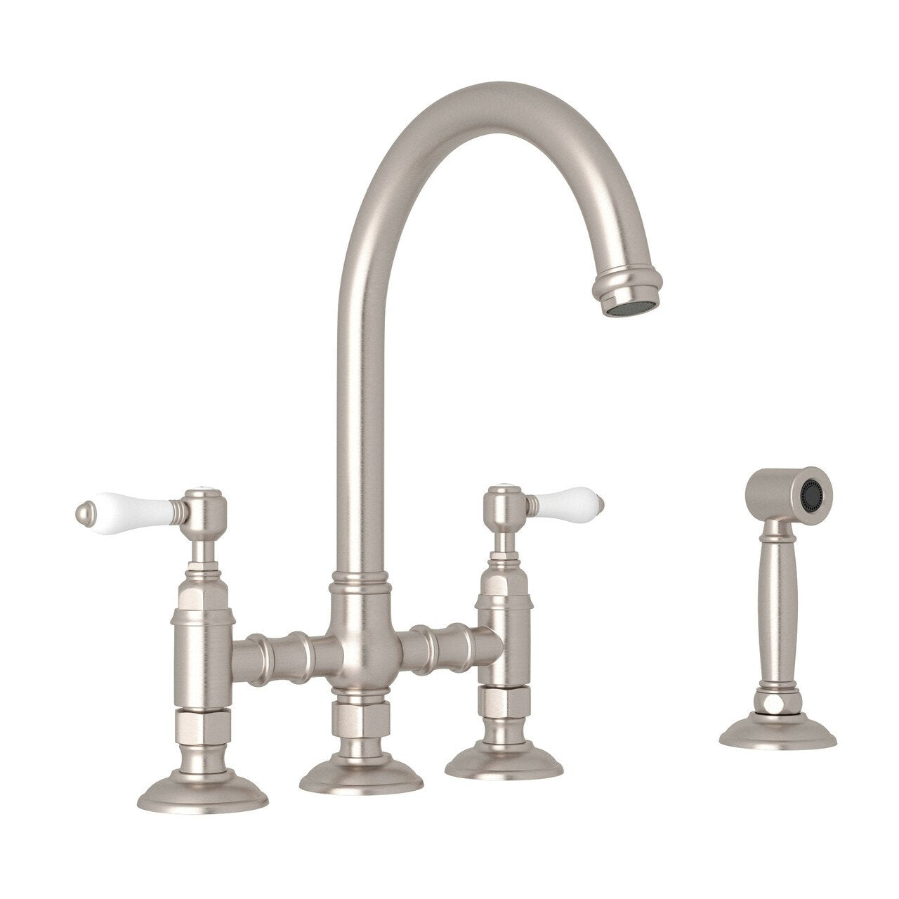 ROHL San Julio Deck Mount C-Spout 3 Leg Bridge Kitchen Faucet with Sidespray - BNGBath