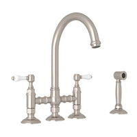 Thumbnail for ROHL San Julio Deck Mount C-Spout 3 Leg Bridge Kitchen Faucet with Sidespray - BNGBath