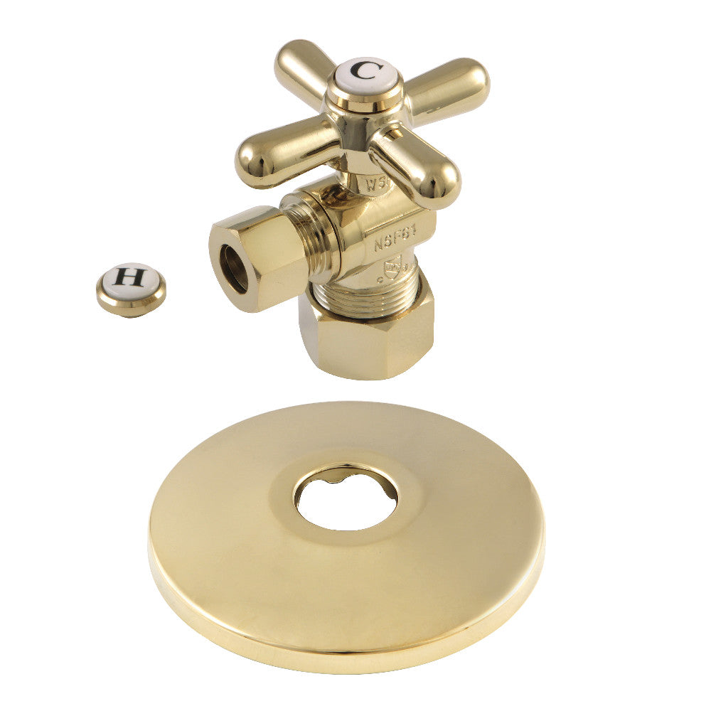 Kingston Brass CC53302XK 5/8-Inch X 3/8-Inch OD Comp Quarter-Turn Angle Stop Valve with Flange, Polished Brass - BNGBath