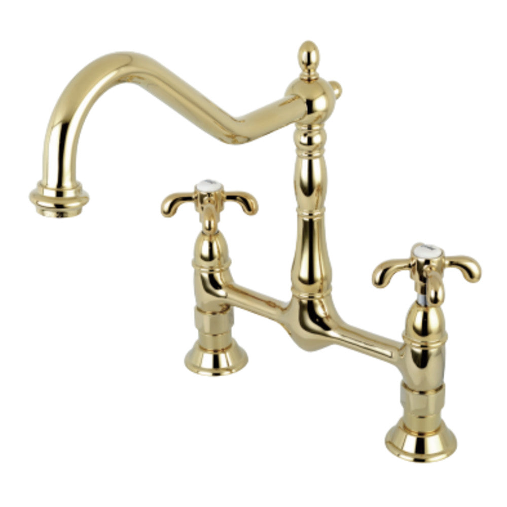 Kingston Brass KS1172TX French Country Bridge Kitchen Faucet, Polished Brass - BNGBath