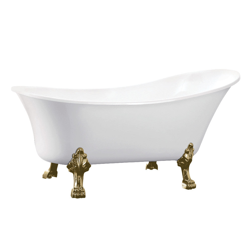 Aqua Eden VTND512824C2 51-Inch Acrylic Single Slipper Clawfoot Tub (No Faucet Drillings), White/Polished Brass - BNGBath