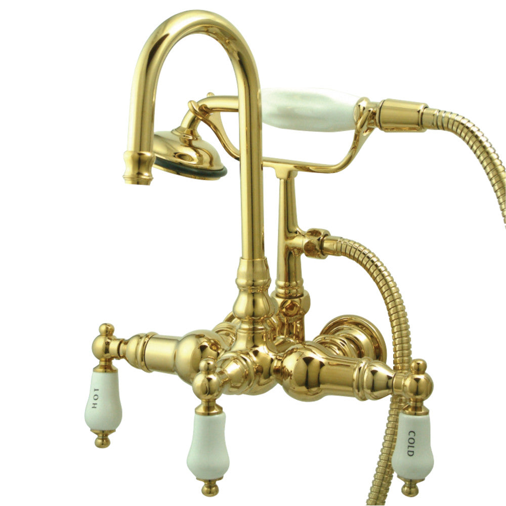 Kingston Brass CC9T2 Vintage 3-3/8-Inch Wall Tub Faucet with Hand shower, Polished Brass - BNGBath