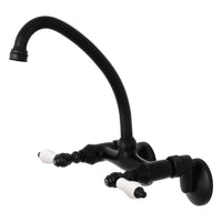 Thumbnail for Kingston Brass KS514MB Kingston Two Handle Wall Mount Kitchen Faucet, Matte Black - BNGBath