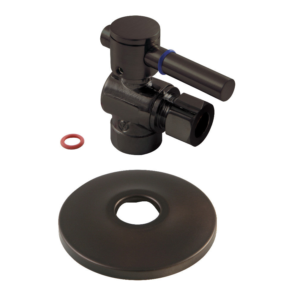 Kingston Brass CC43205DLK 1/2" Sweat x 3/8" OD Comp Quarter-Turn Angle Stop Valve with Flange, Oil Rubbed Bronze - BNGBath