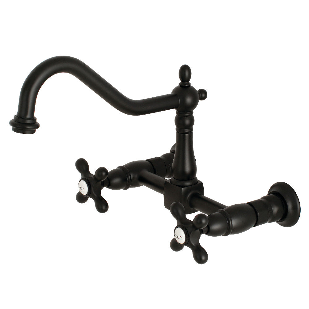 Kingston Brass KS1240AX Heritage Two-Handle Wall Mount Bridge Kitchen Faucet, Matte Black - BNGBath