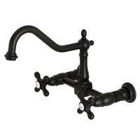 Thumbnail for Kingston Brass KS1240AX Heritage Two-Handle Wall Mount Bridge Kitchen Faucet, Matte Black - BNGBath