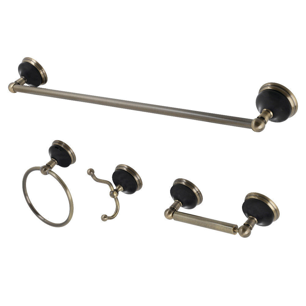 Kingston Brass BAK9111478AB Water Onyx 4-Piece Bathroom Accessory Set, Antique Brass - BNGBath