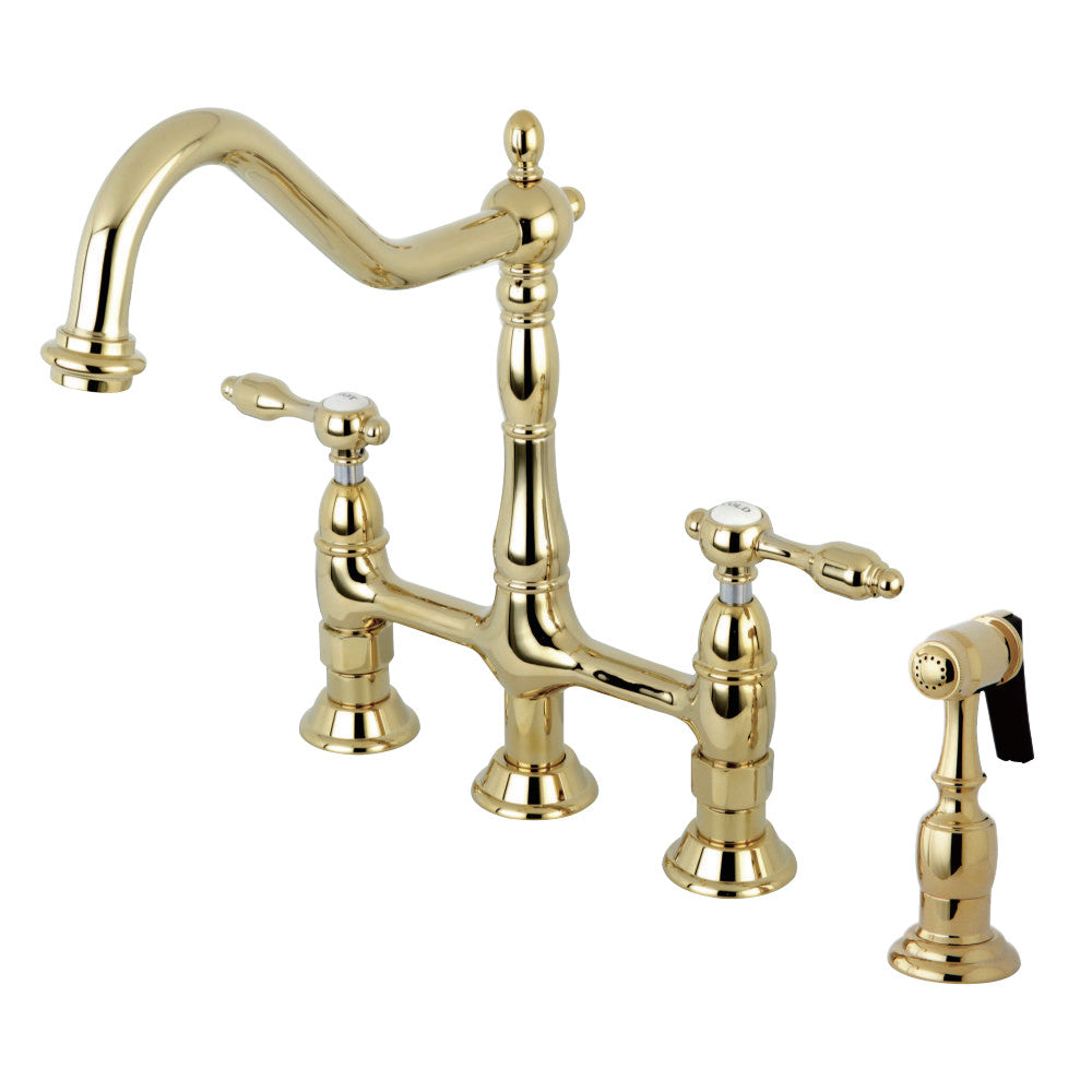 Kingston Brass KS1272TALBS Tudor Bridge Kitchen Faucet with Brass Sprayer, Polished Brass - BNGBath