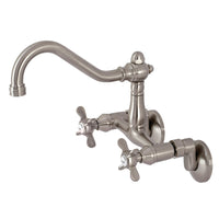 Thumbnail for Kingston Brass KS3228BEX 6-Inch Adjustable Center Wall Mount Kitchen Faucet, Brushed Nickel - BNGBath