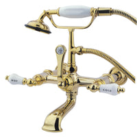 Thumbnail for Kingston Brass CC545T2 Vintage 7-Inch Wall Mount Tub Faucet with Hand Shower, Polished Brass - BNGBath